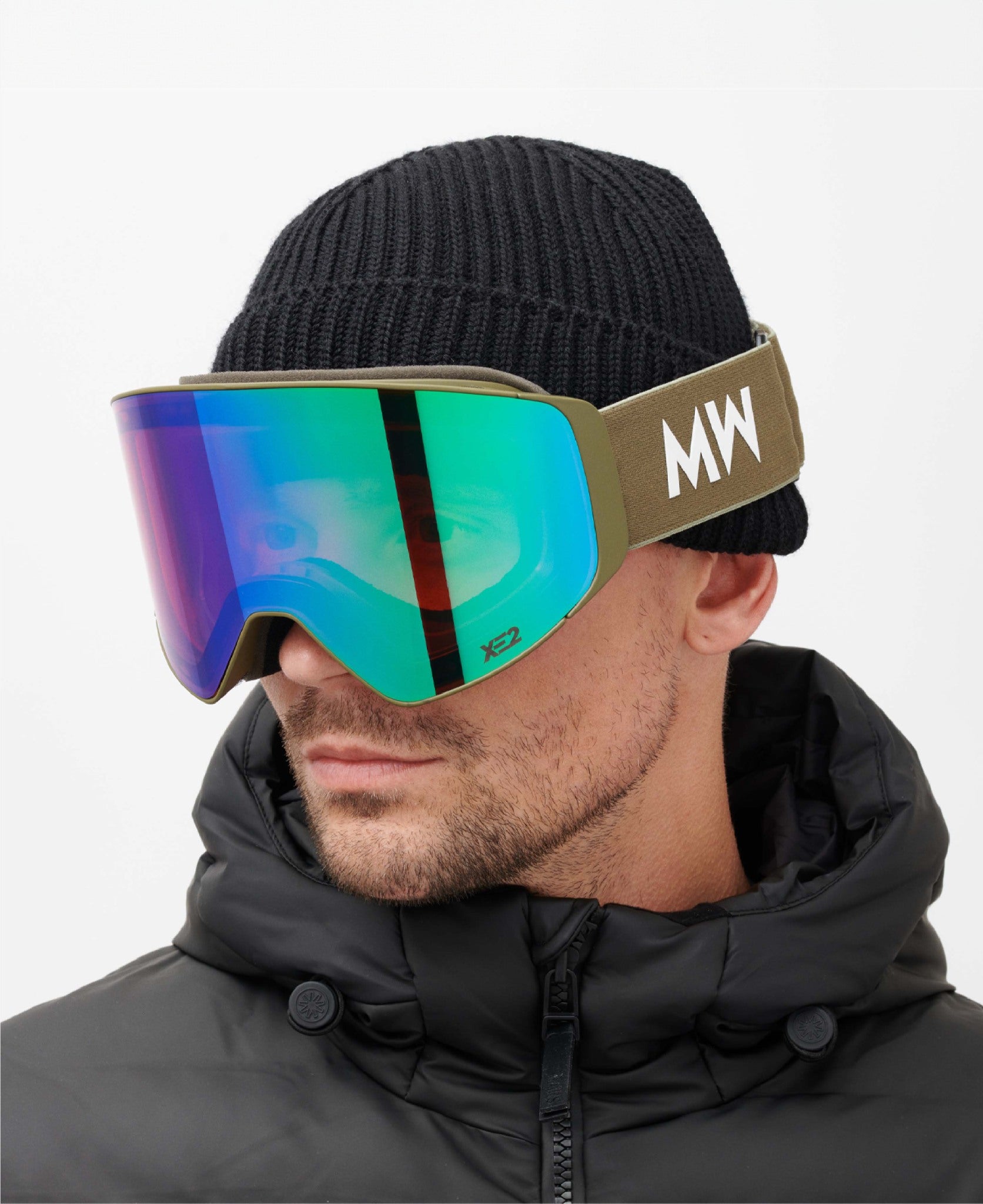 messyweekend-clear-xe2-asian-fit-skibrille-army-green-mirrored image 6