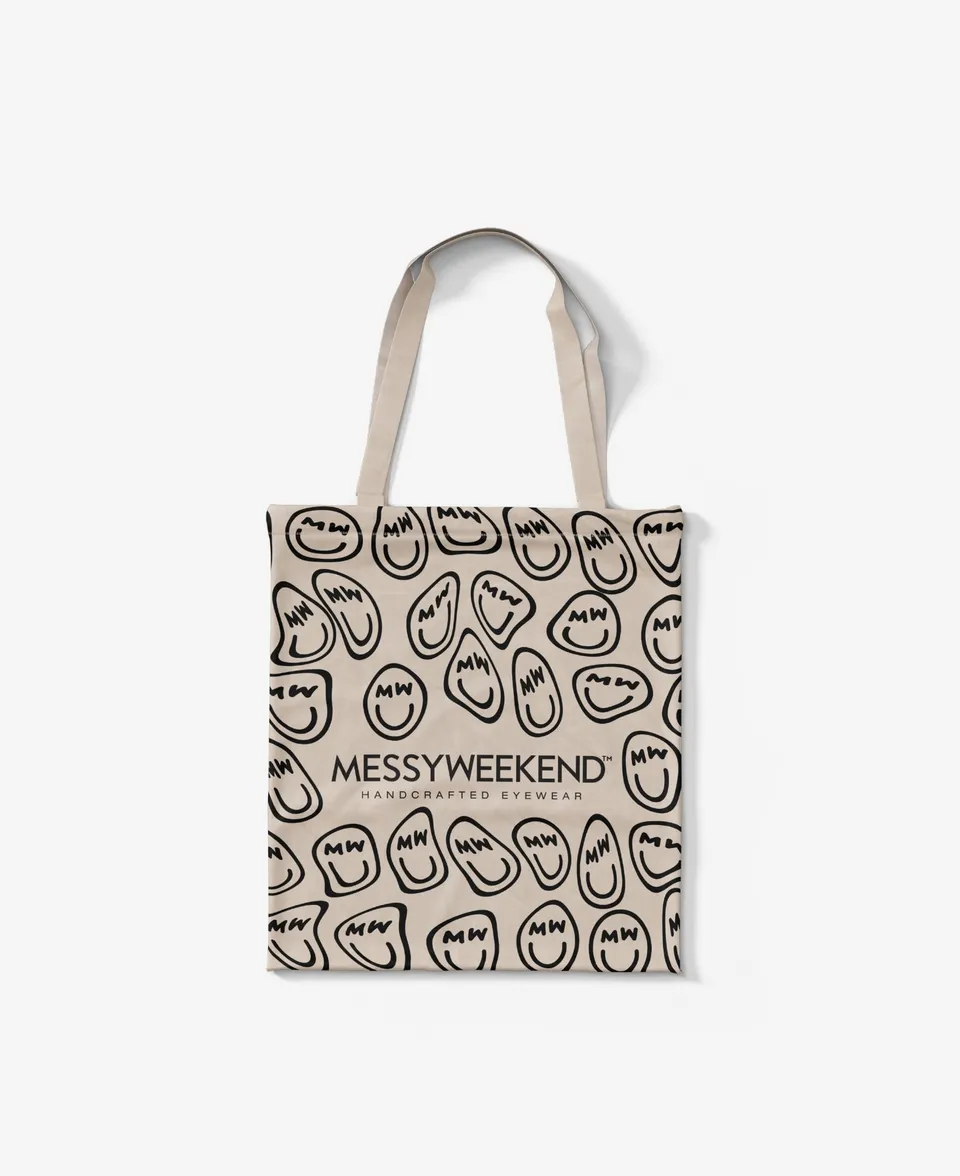 messyweekend-smiley-tote-bag-white-canvas image 1